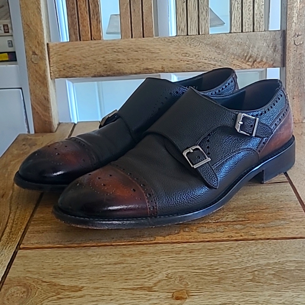 MORESCHI leather oxford double buckle flap  dress shoes